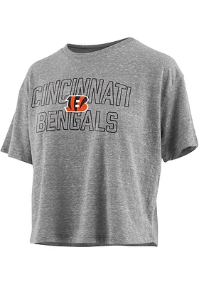Cincinnati Bengals Womens Grey Stacked Knobi Short Sleeve T-Shirt
