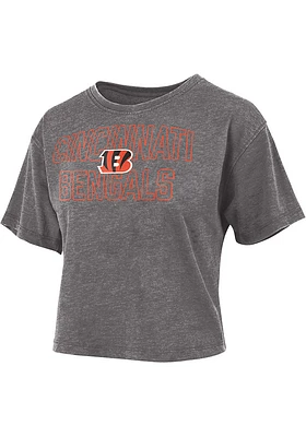 Cincinnati Bengals Womens Black Stacked Vintage Short Sleeve T-Shirt