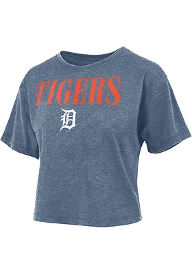 Detroit Tigers Womens Navy Blue Vintage Design Short Sleeve T-Shirt