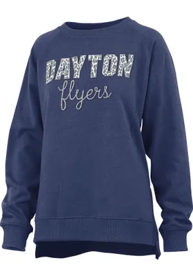 Pressbox Dayton Flyers Womens Navy Blue Steamboat Crew Sweatshirt