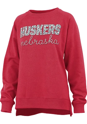 Pressbox Nebraska Cornhuskers Womens Red Steamboat Crew Sweatshirt