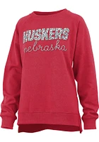 Pressbox Nebraska Cornhuskers Womens Red Steamboat Crew Sweatshirt