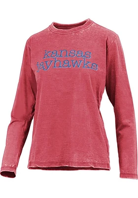 Pressbox Kansas Jayhawks Womens Red Vintage Burnout LS Tee
