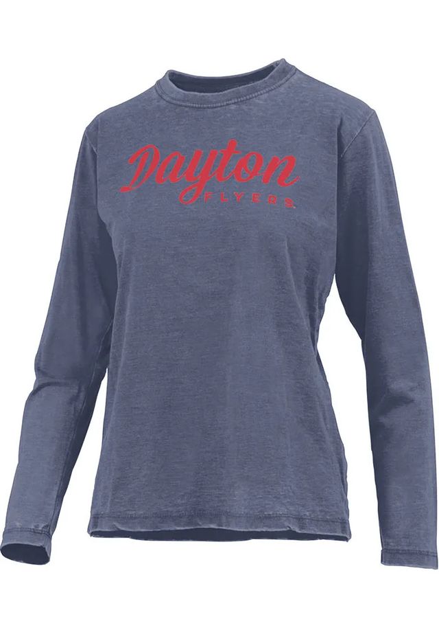 Pressbox Dayton Flyers Womens Navy Blue Vintage Burnout LS Tee