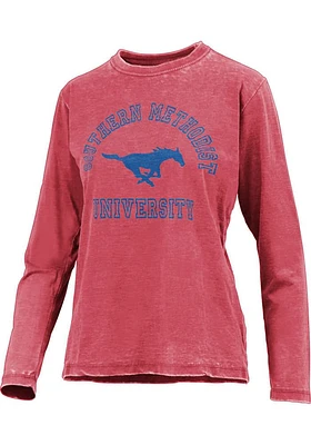 Pressbox SMU Mustangs Womens Red Vintage Burnout LS Tee