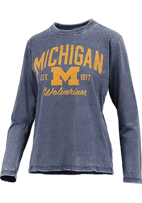 Pressbox Michigan Wolverines Womens Blue Vintage Burnout LS Tee