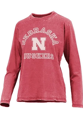 Pressbox Nebraska Cornhuskers Womens Red Vintage Burnout LS Tee
