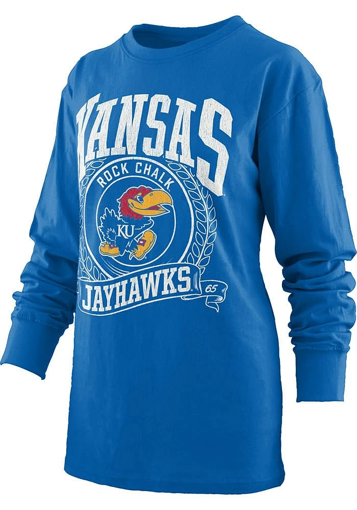 Pressbox Kansas Jayhawks Womens Blue Big Country LS Tee