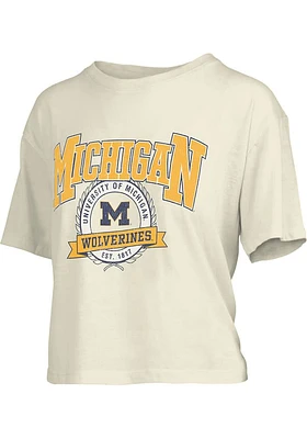 Pressbox Michigan Wolverines Womens Ivory Knobi Short Sleeve T-Shirt