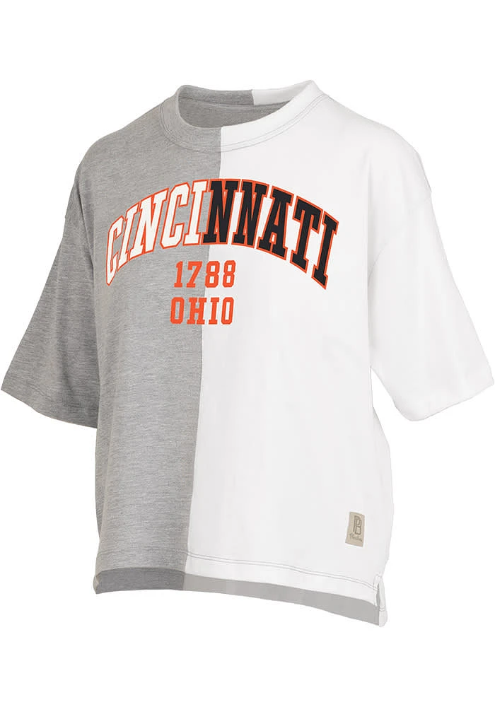 Pressbox Cincinnati Womens Grey Half and Arched Wordmark Short Sleeve T-Shirt