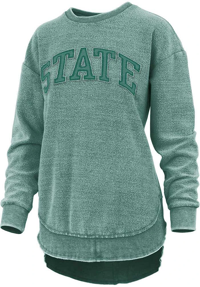 Pressbox Michigan State Spartans Womens Green Ponchoville Crew Sweatshirt
