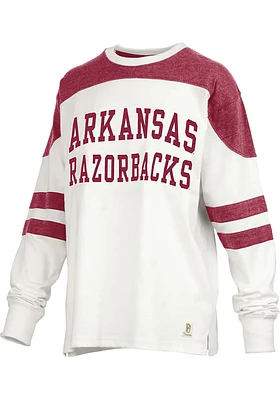 Pressbox Arkansas Razorbacks Womens White Halfback LS Tee