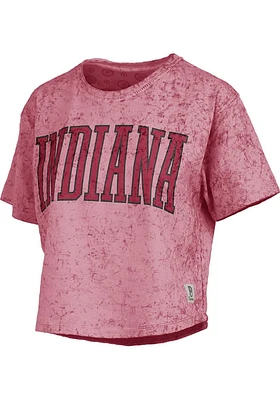 Pressbox Indiana Hoosiers Womens Crimson Sun Wash Crop Short Sleeve T-Shirt