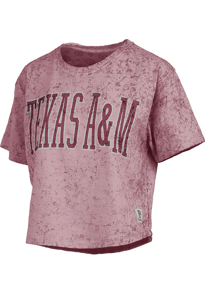 Pressbox Texas A&M Aggies Womens Maroon Sun Wash Crop Short Sleeve T-Shirt