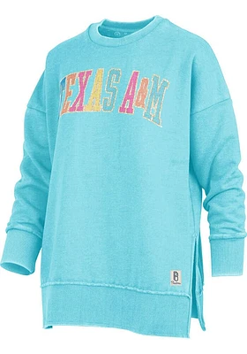 Pressbox Texas A&M Aggies Womens Teal Sunshine Multi Color Glitter Crew Sweatshirt