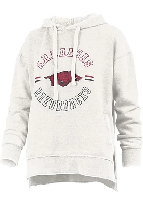Pressbox Arkansas Razorbacks Womens Ivory Vintage Wash Hooded Sweatshirt