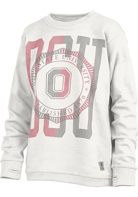 Pressbox Ohio State Buckeyes Womens White Shoreline Crew Sweatshirt