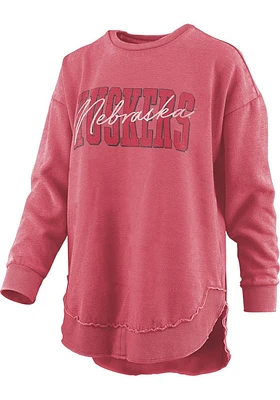 Pressbox Nebraska Cornhuskers Womens Red Vintage Everest Crew Sweatshirt