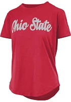 Pressbox Ohio State Buckeyes Womens Red Script Sequins Short Sleeve T-Shirt