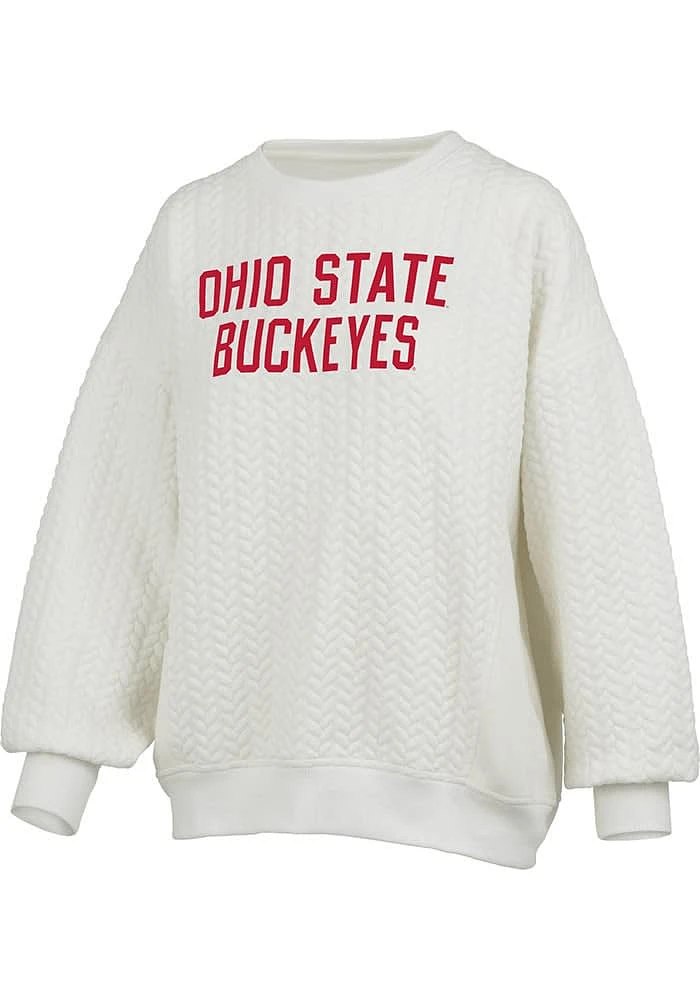 Pressbox Ohio State Buckeyes Womens Ivory Roxbury Crew Sweatshirt