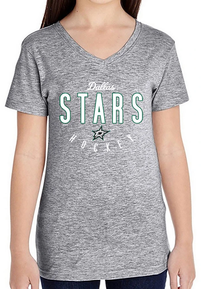 Dallas Stars Girls Grey Youth Fitted V-Neck Short Sleeve Fashion T-Shirt