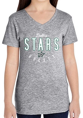 Dallas Stars Girls Grey Youth Fitted V-Neck Short Sleeve Fashion T-Shirt