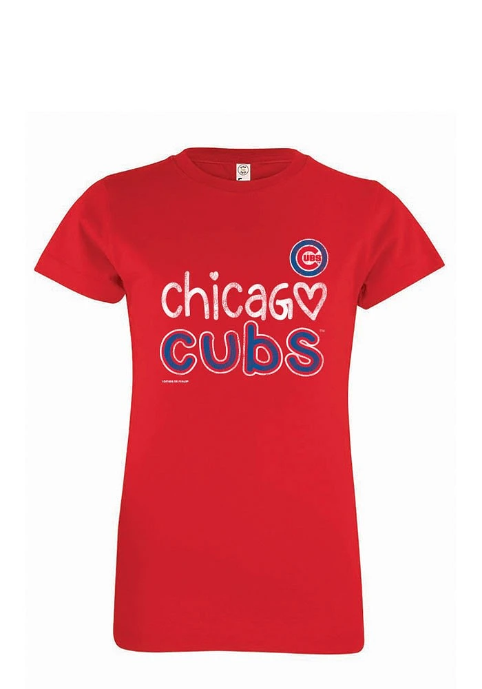 Chicago Cubs Girls Red Heart Straight Short Sleeve Tee