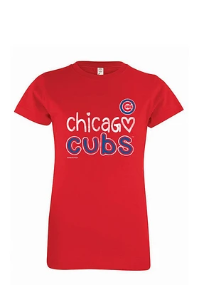 Chicago Cubs Girls Red Heart Straight Short Sleeve Tee