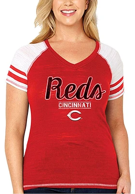 Cincinnati Reds Womens Red Curvy Multi Count Short Sleeve T-Shirt