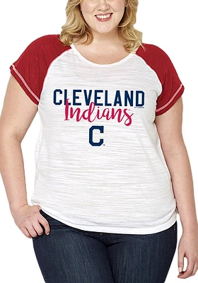 Cleveland Guardians Womens White Raglan Primary Logo Short Sleeve T-Shirt