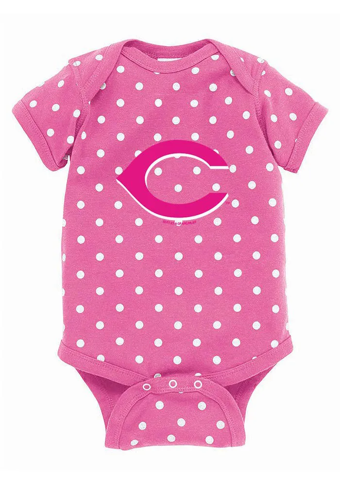 Cincinnati Reds Baby Pink Polka Short Sleeve One Piece