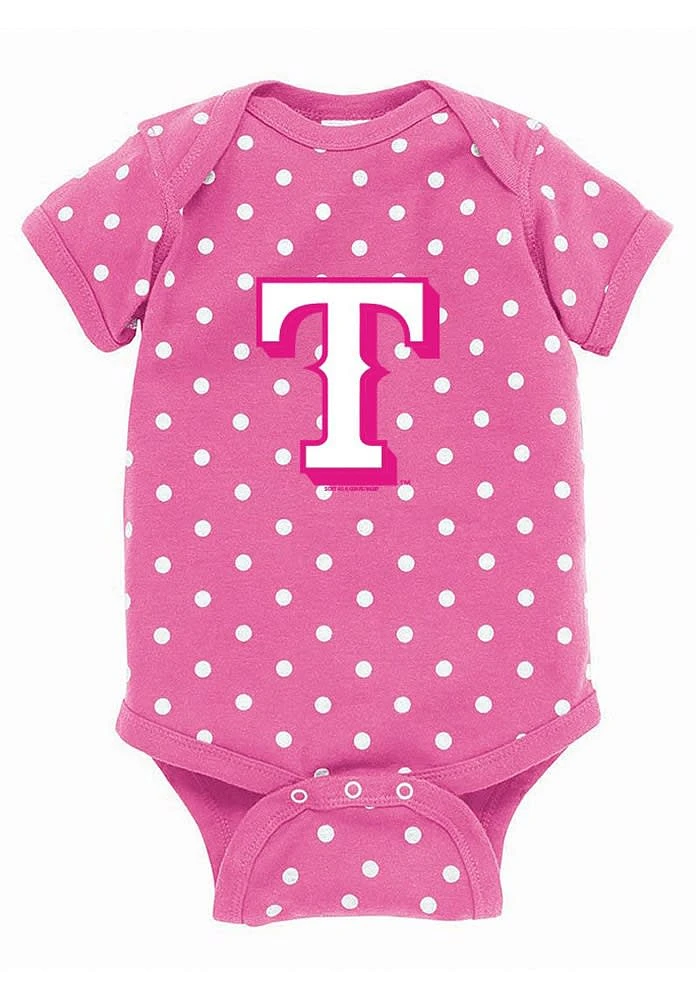 Texas Rangers Baby Pink Polka Short Sleeve One Piece