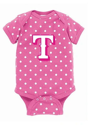 Texas Rangers Baby Pink Polka Short Sleeve One Piece