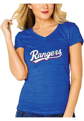 Texas Rangers Womens Blue Multi Count Design Short Sleeve T-Shirt