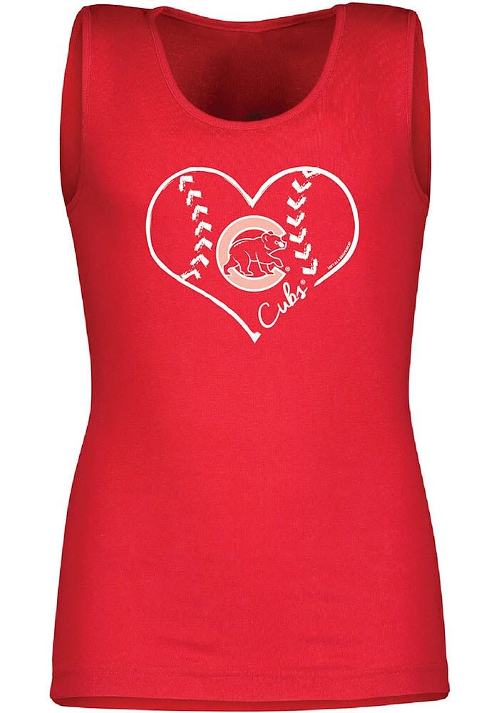 Chicago Cubs Girls Red Stitched Heart Short Sleeve Tank Top