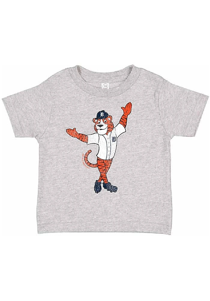 Paws Soft As A Grape Detroit Tigers Toddler Grey Standing Mascot Short Sleeve T-Shirt