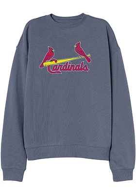 St Louis Cardinals Womens Blue Washed Design Crew Sweatshirt