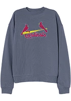 St Louis Cardinals Womens Blue Washed Design Crew Sweatshirt