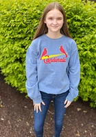 St Louis Cardinals Womens Blue Washed Design Crew Sweatshirt
