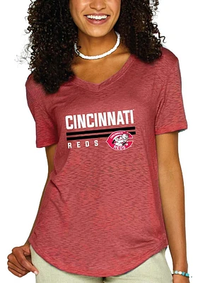 Cincinnati Reds Womens Red Script Gauze Short Sleeve T-Shirt