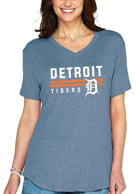 Detroit Tigers Womens Navy Blue Script Gauze Short Sleeve T-Shirt