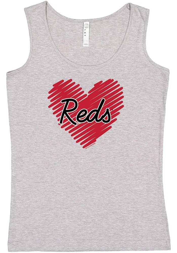 Cincinnati Reds Girls Grey Sketched Heart Short Sleeve Tank Top