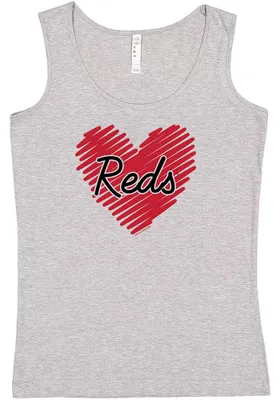 Cincinnati Reds Girls Grey Sketched Heart Short Sleeve Tank Top