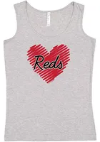 Cincinnati Reds Girls Grey Sketched Heart Short Sleeve Tank Top