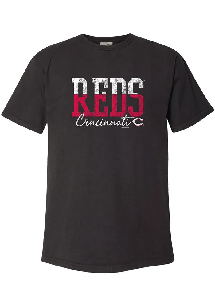 Cincinnati Reds Womens Black Block Short Sleeve T-Shirt