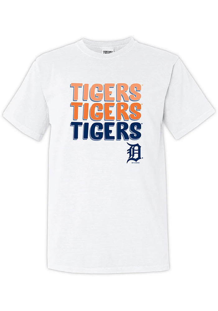 Detroit Tigers Womens White Repeated Short Sleeve T-Shirt