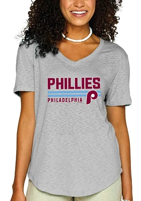 Philadelphia Phillies Womens Grey Gauze Design Short Sleeve T-Shirt