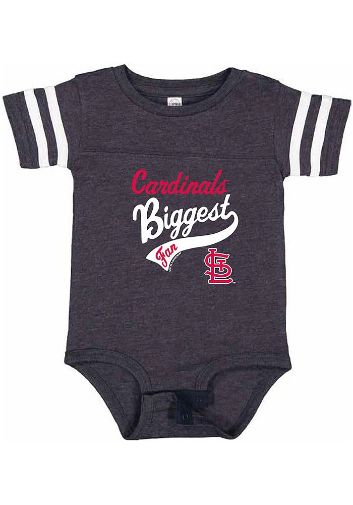 St Louis Cardinals Baby Navy Blue Biggest Fan Short Sleeve One Piece