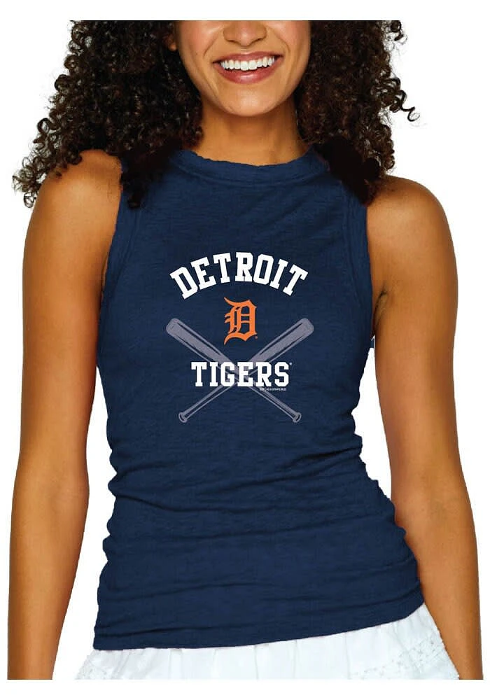 Detroit Tigers Womens Navy Blue Arch Gauze Tank Top