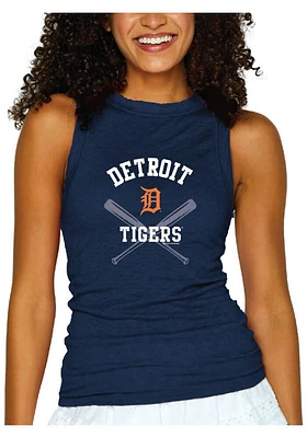 Detroit Tigers Womens Navy Blue Arch Gauze Tank Top